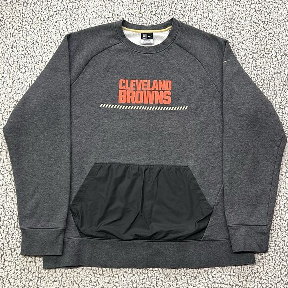 Nike Cleveland Browns Mens XXL Sweatshirt Gray Crewneck Pullover Front Pocket - Picture 13 of 13